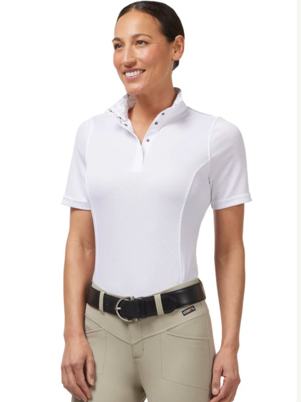 Kerrits Encore Short Sleeve Equestrian Show Shirt Size Large Diamond Pattern i